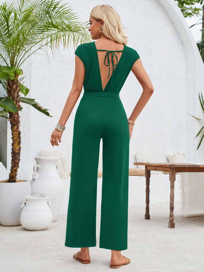 Twisted Round Neck Cap Sleeve Jumpsuit