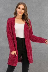 Pocketed Open Front Long Sleeve Cardigan