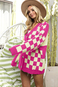 Button Up Checkered Contrast Cardigan - Stylish and Versatile | Augie & April