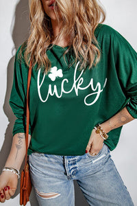 LUCKY Round Neck Dropped Shoulder Blouse