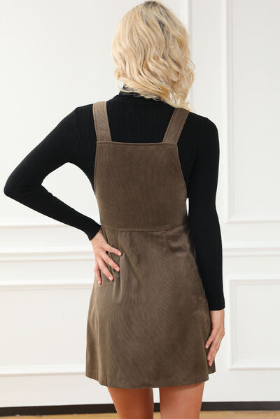 Pocketed Zip Up Wide Strap Mini Dress