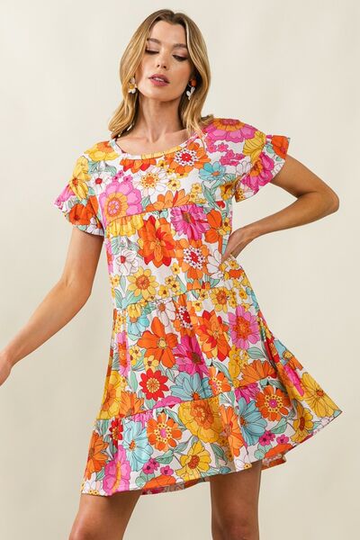 Floral Short Sleeve Tiered Dress | Augie & April 