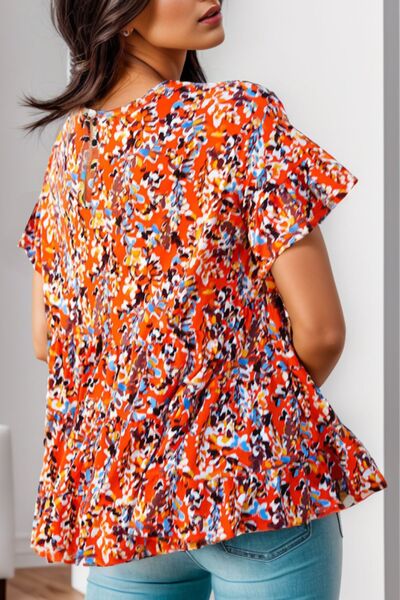 Plus Size Floral Round Neck Tiered Blouse