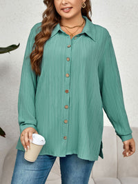 Plus Size Collared Neck Long Sleeve Shirt