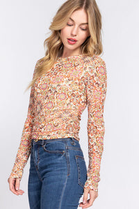 Ruched Printed Long Sleeve Top | Stylish & Versatile | Augie & April