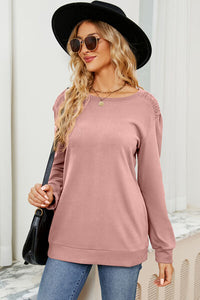 Ruched Round Neck Long Sleeve T-Shirt