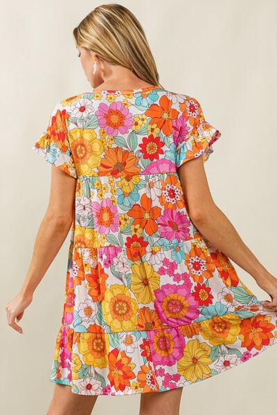 Floral Short Sleeve Tiered Dress | Augie & April