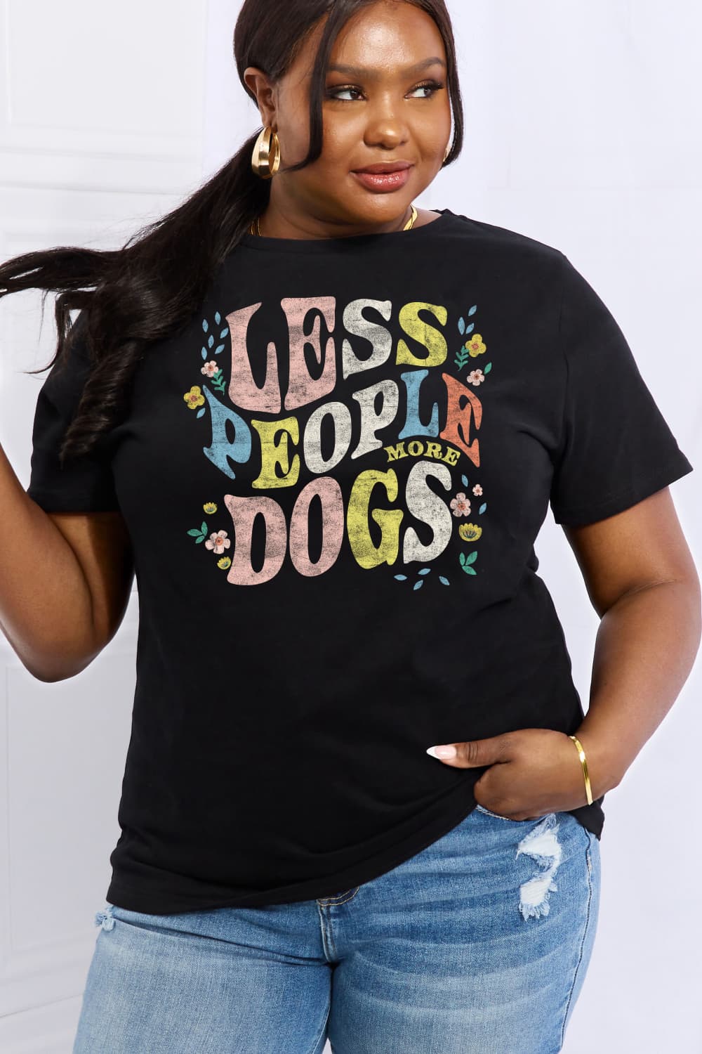 Simply Love Full Size LESS PEOPLE MORE DOGS Graphic Cotton T-Shirt