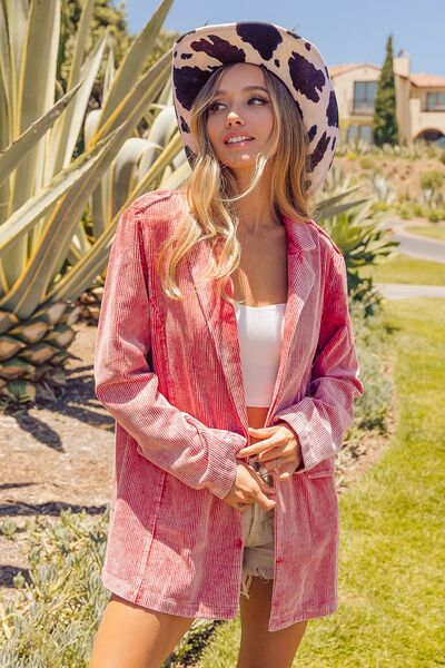 Ribbed Button Up Long Sleeve Blazer | Augie & April