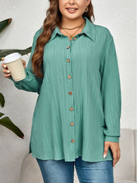 Plus Size Collared Neck Long Sleeve Shirt