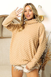Checkered Round Neck Thumbhole Long Sleeve Top - Stylish and Practical | Augie & April