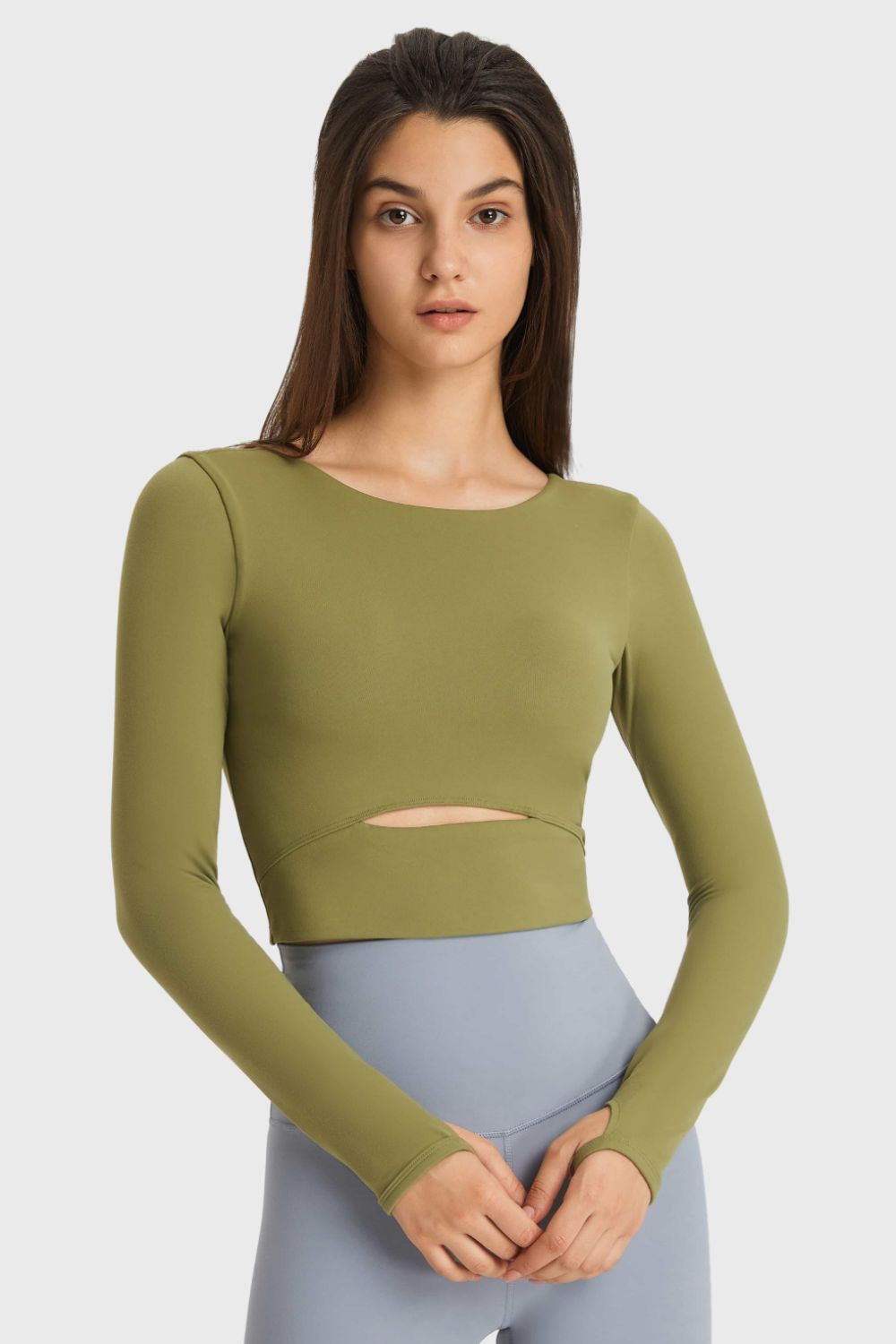 Cutout Long Sleeve Cropped Sports Top
