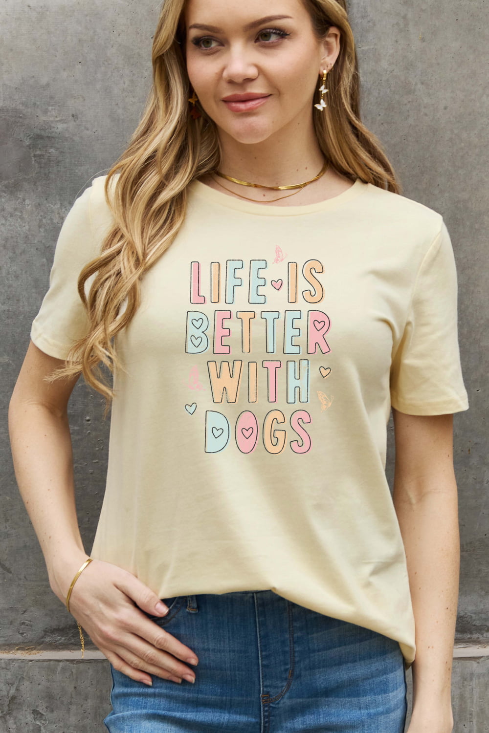 Simply Love Full Size LIFE IS BETTER WITH DOGS Graphic Cotton Tee