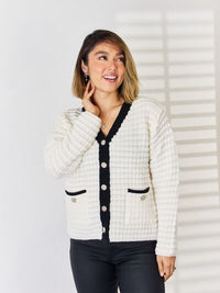 Contrast Trim Button Up Cardigan | Trendy & Versatile Women's Layering | Augie & April