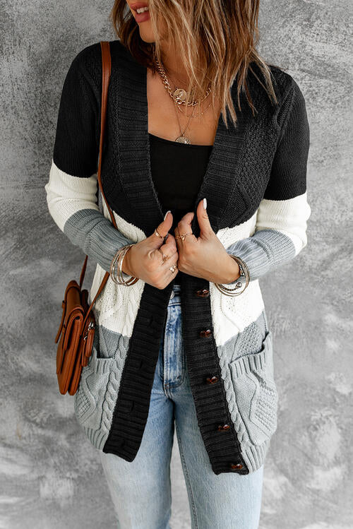 Cable Knit Button Up Long Sleeve Cardigan | Cozy Winter Fashion at Augie & April