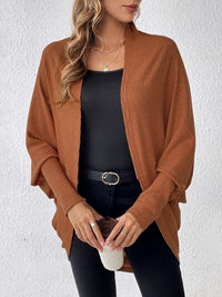Ribbed Open Front Lantern Sleeve Cocoon Cardigan - Stylish and Comfortable Women's Sweater