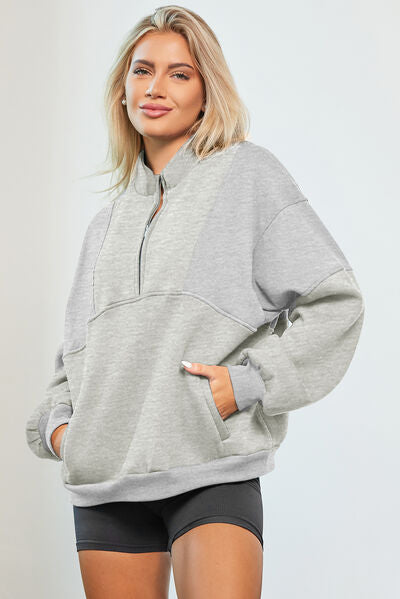 Half Zip Dropped Shoulder Sweatshirt | Modern Comfort and Style | Augie & April