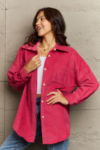 Full Size Collared Neck Dropped Shoulder Button-Down Jacket