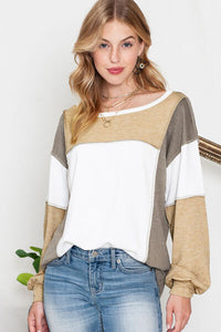 Color Block Exposed Seam Boat Neck Sweatshirt | Modern Women's Fashion at Augie & April