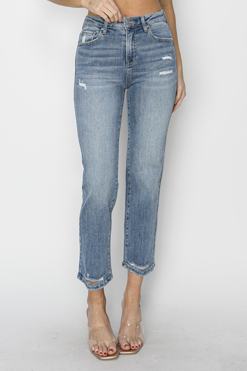 RISEN Full Size High Waist Distressed Cropped Jeans | Augie & April
