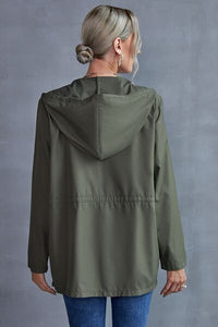 Drawstring Zip Up Hooded Trench Coat