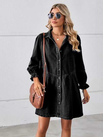 Flounce Sleeve Mini Denim Dress | Chic and Trendy Fashion at Augie & April