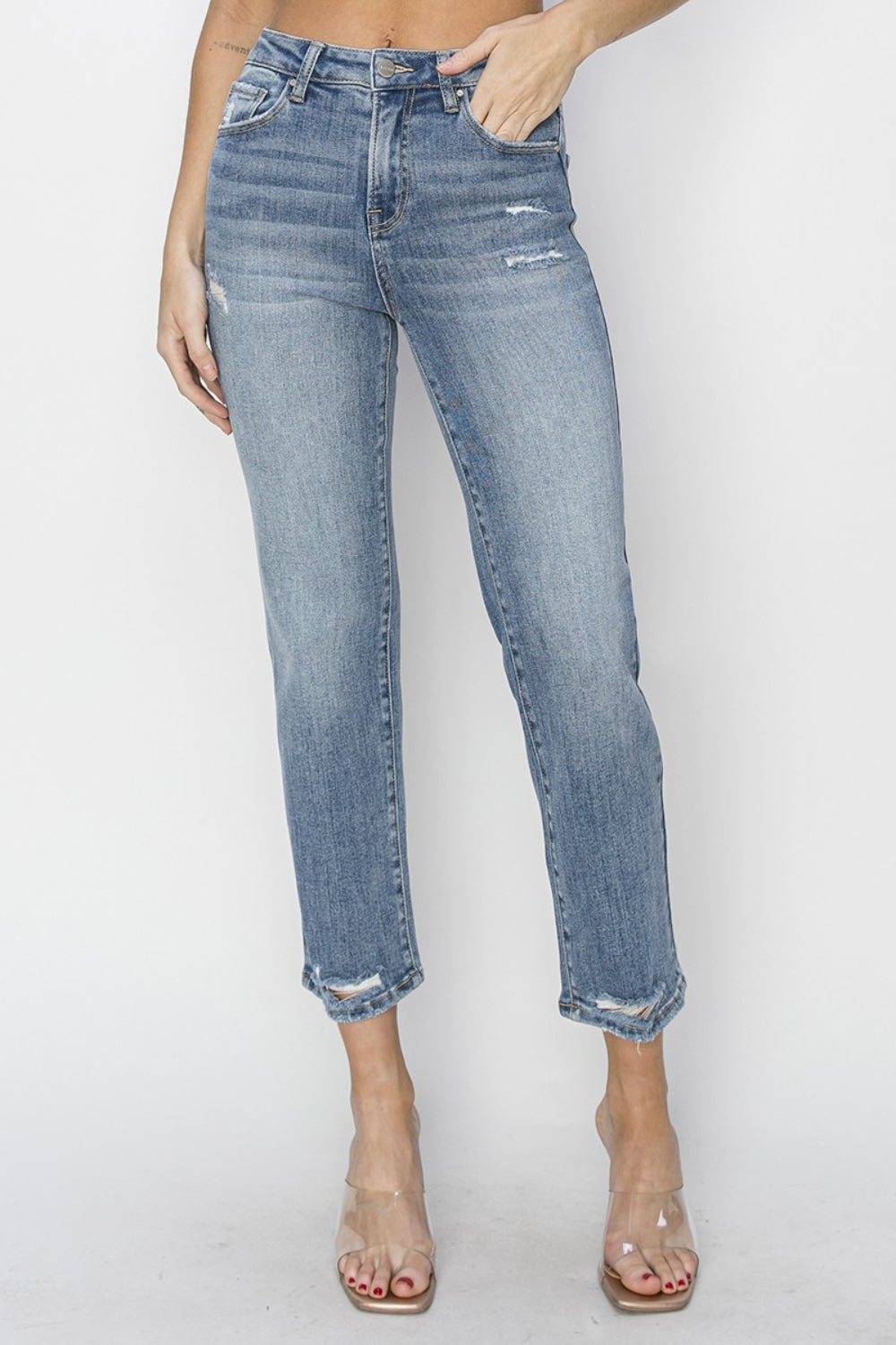 RISEN Full Size High Waist Distressed Cropped Jeans | Augie & April