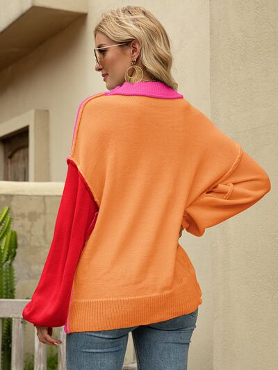 Color Block Dropped Shoulder Sweater | Stylish Women's Fashion at Augie & April