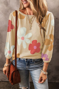 Flower Round Neck Long Sleeve Blouse - Classic and Versatile Design | Augie & April
