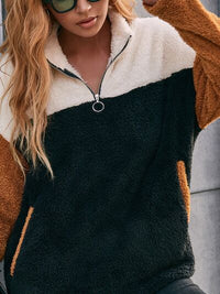 Color Block Quarter Zip Dropped Shoulder Sweatshirt | Modern Women's Fashion at Augie & April
