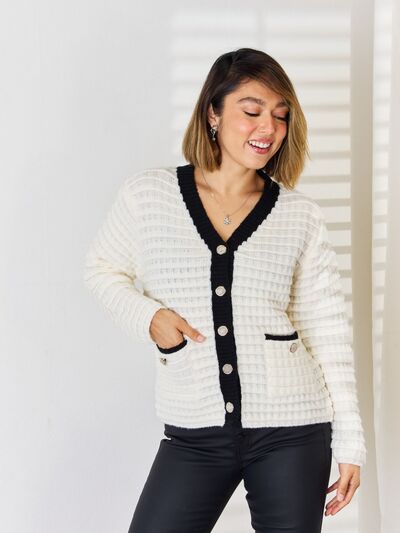 Contrast Trim Button Up Cardigan | Trendy & Versatile Women's Layering | Augie & April