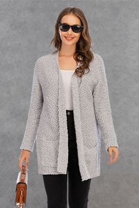 Pocketed Open Front Long Sleeve Cardigan
