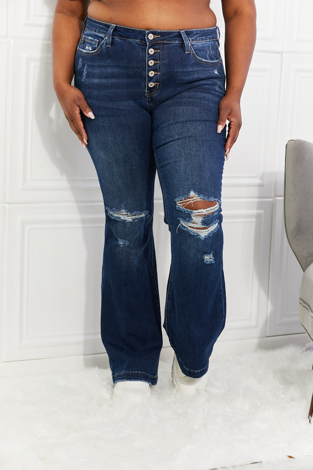Kancan Reese Midrise Button Fly Flare Jeans