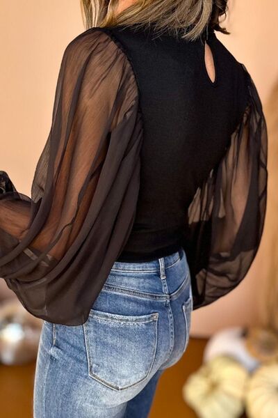 Mock Neck Balloon Sleeve Blouse | Effortlessly Chic Style | Augie & April