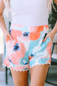 Printed Lace Trim Shorts with Pockets