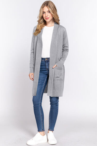 Open Front Rib Trim Long Sleeve Knit Cardigan - Chic and Versatile | Augie & April