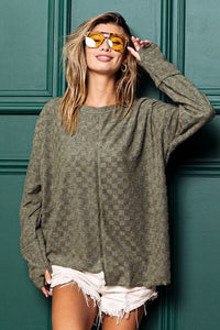 Checkered Thumbhole Long Sleeve T-Shirt - Stylish and Sophisticated | Augie & April