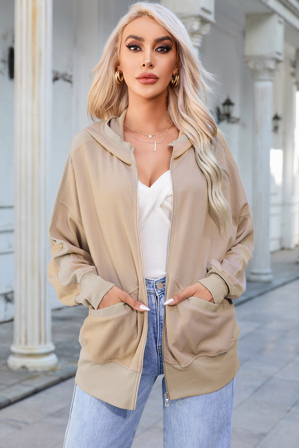 Zip-Up Hooded Jacket with Pockets