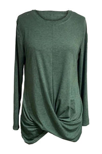 Ruched Round Neck Long Slleeve T-Shirt
