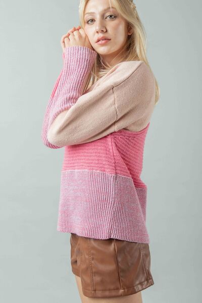 Very J Color Block Long Sleeve Sweater