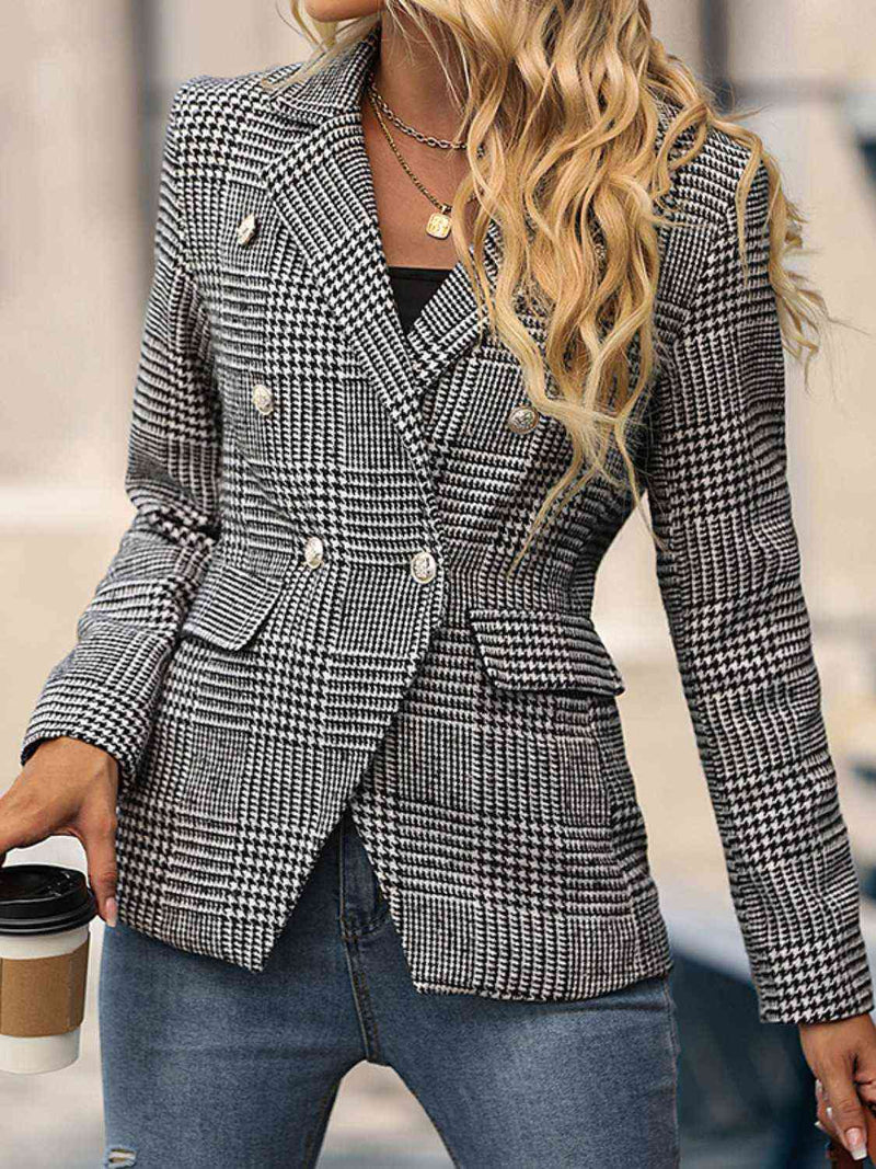 Houndstooth Buttoned Long Sleeve Blazer | Augie & April