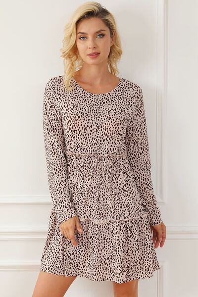 Frill Printed Round Neck Dress | Sophisticated Style | Augie & April