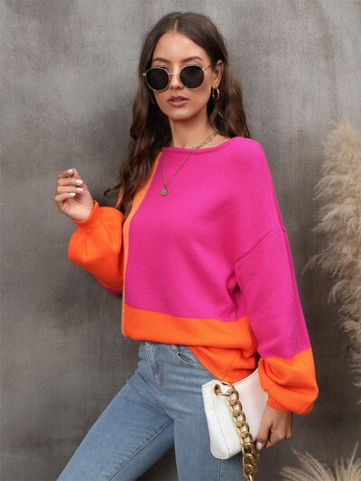 Color Block Round Neck Sweater | Versatile Women's Fashion at Augie & April