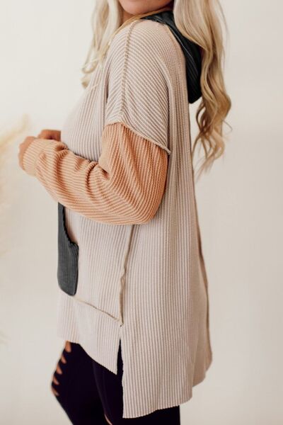 Color Block Exposed Seam Dropped Shoulder Hoodie | Trendy Women's Fashion at Augie & April