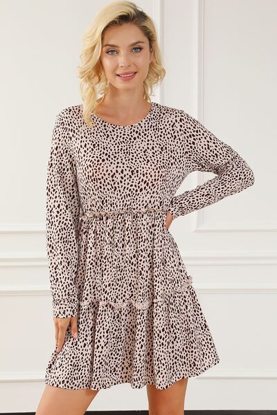Frill Printed Round Neck Dress | Sophisticated Style | Augie & April