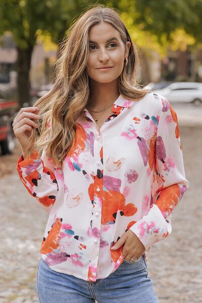 Abstract Print Button Up Collared Neck Shirt - Unleash Your Style | Women's Fashion at Augie & April