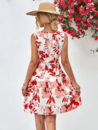 Floral V-Neck Tie Waist Sleeveless Dress