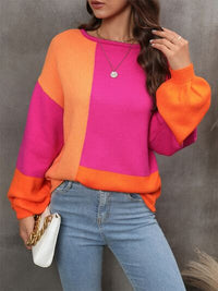 Color Block Round Neck Sweater | Versatile Women's Fashion at Augie & April