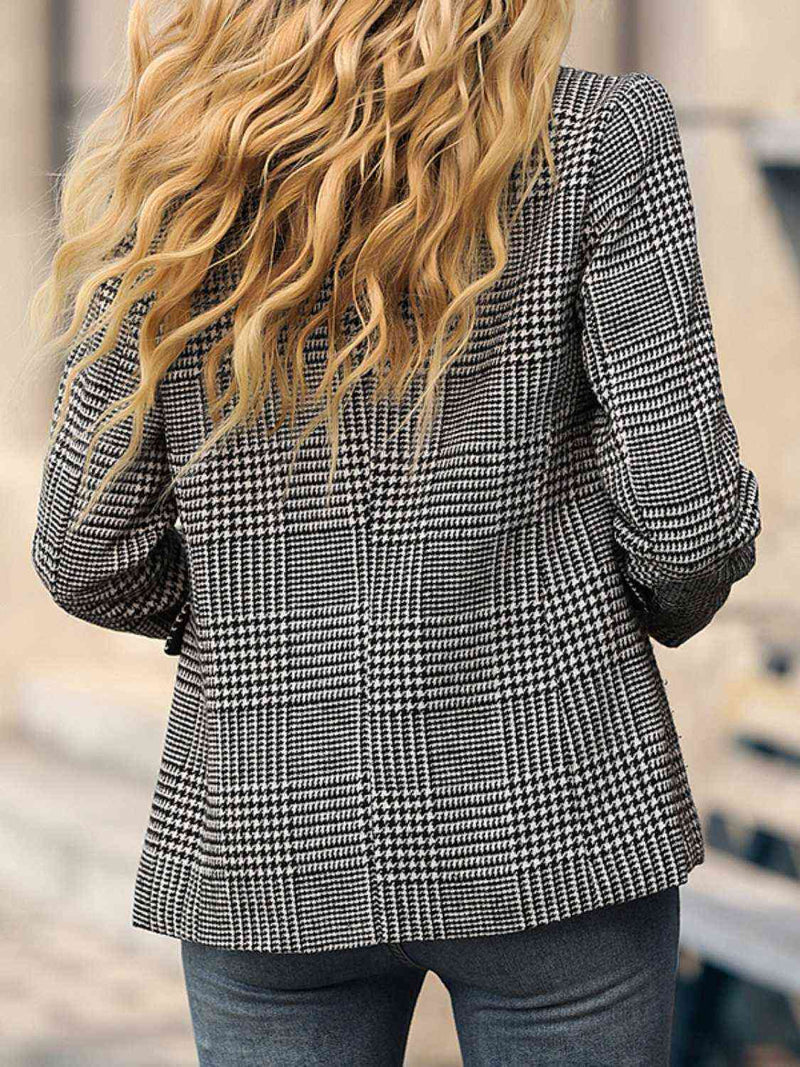 Houndstooth Buttoned Long Sleeve Blazer | Augie & April